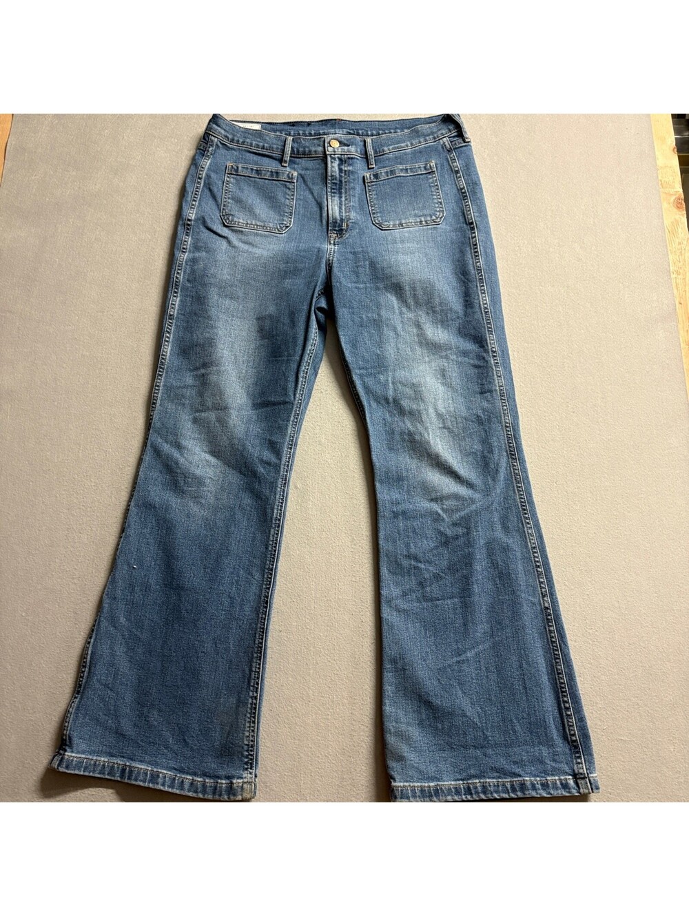 Gap 70s Flare High Rise Jeans Womens 33 16R Blue Denim Stretch Patch Pocket